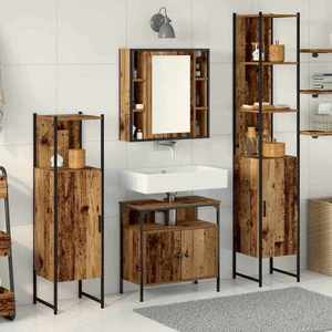 vidaXL Set de mobilier pentru baie 4 pcs Lemn Vechi Lemn compozit imagine