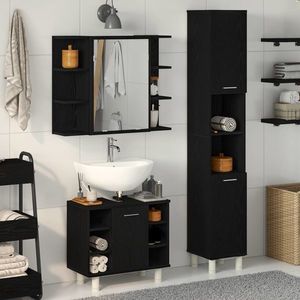 vidaXL Set de mobilier pentru baie 3 pcs Negru 30 x 30 x 179, 5 cm imagine