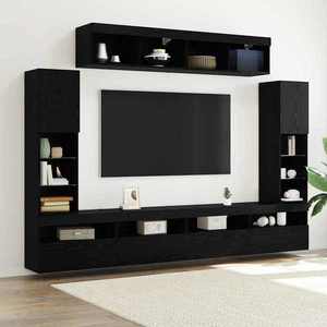 vidaXL Set comodă TV Pe perete 6 pcs Stejar negru Lemn compozit imagine