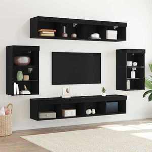vidaXL Set comodă TV cu led Pe perete Stejar Negru Lemn compozit imagine