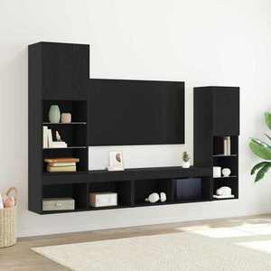 vidaXL Cabinet TV 4 pcs Stejar negru Lemn compozit imagine