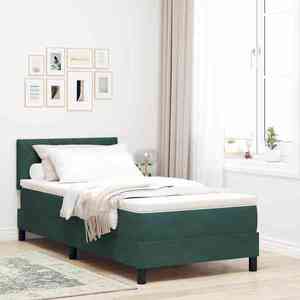 vidaXL Pat cu arcuri cu saltea Verde închis 100 x 200 cm Catifea imagine