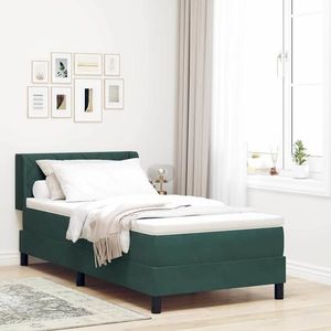 vidaXL Pat cu arcuri cu headboard Verde închis 200 x 100 cm Catifea imagine