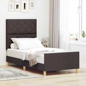 vidaXL Cadru de pat cu headboard Maro închis 100 x 200 cm țesătură imagine