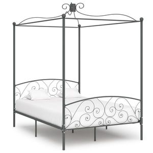 vidaXL Cadru de pat cu baldachin, gri, 120 x 200 cm, metal imagine