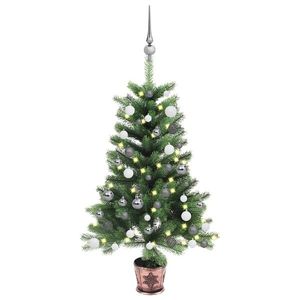 vidaXL Brad Crăciun pre-iluminat artificial, set globuri, verde, 65 cm imagine