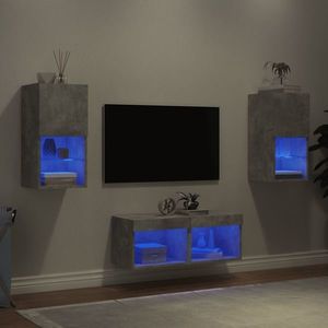 vidaXL Comode TV de perete cu lumini LED, 4 piese, gri beton imagine