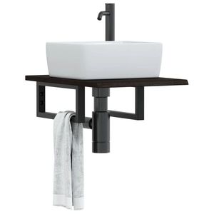 vidaXL Raft pentru lavoar montat pe perete, oțel și lemn masiv stejar imagine