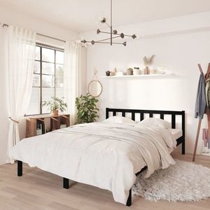 vidaXL Cadru de pat dublu, negru, 135x190 cm, lemn masiv de pin imagine