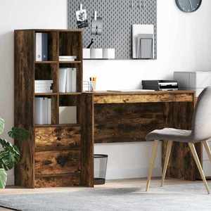 vidaXL Birou cu sertar 2 pcs Stejar fumuriu imagine