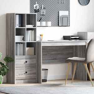 vidaXL Birou cu sertar 2 pcs Gri Sonoma imagine