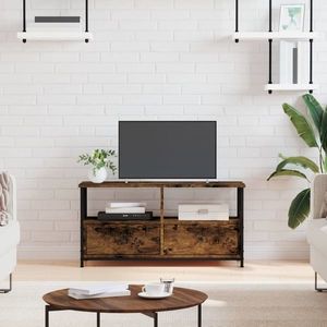 vidaXL Comodă TV, stejar afumat, 90x33x45 cm, lemn prelucrat & fier imagine