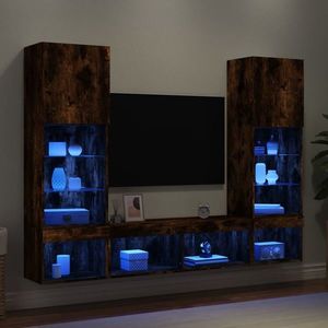 vidaXL Unități de perete TV cu LED-uri, 5 piese, stejar fumuriu, lemn imagine