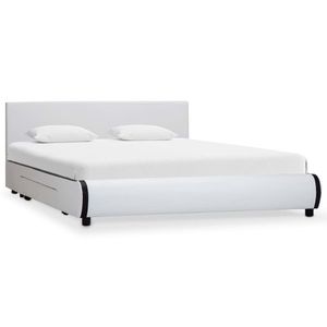 vidaXL Cadru pat cu sertare, alb, 140 x 200 cm, piele artificială imagine