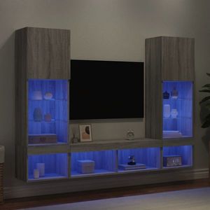 vidaXL Unități de perete TV cu LED-uri, 5 piese, gri sonoma, lemn imagine