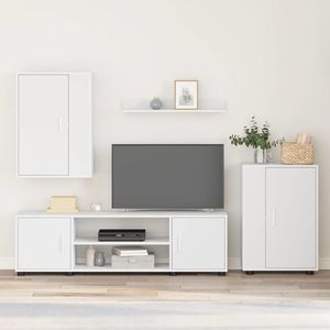 vidaXL Set comodă TV Pe perete 4 pcs Alb Lemn compozit imagine