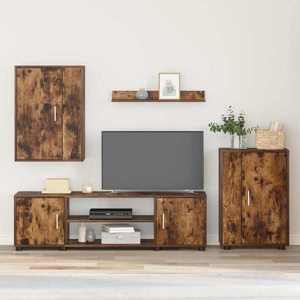 vidaXL Set comodă TV Pe perete 4 pcs Stejar fumuriu Lemn compozit imagine