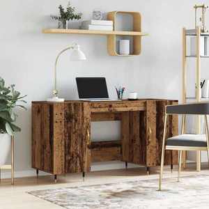 vidaXL Birou cu raft cu ușă Lemn vechi 140 x 50 x 75 cm Lemn compozit imagine