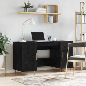 vidaXL Birou cu raft Stejar negru 140 x 50 x 75 cm Lemn compozit imagine