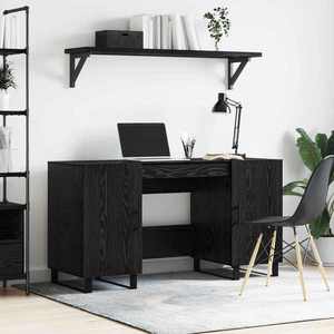 vidaXL Birou cu raft Stejar negru 140 x 50 x 75 cm Lemn compozit imagine
