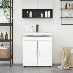 vidaXL Set dulap baie TULUM Alb lucios 60 x 34 x 63 cm Lemn compozit imagine