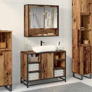 vidaXL Raft de perete cu raft Pe perete Lemn vechi 65 x 20 x 60 cm imagine