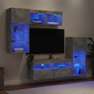 vidaXL Unități TV de perete cu LED-uri 5 piese gri beton lemn compozit imagine