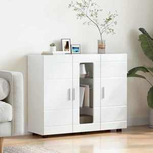 vidaXL Dulap din Lemn Alb lucios 88, 5 x 30, 5 x 73 cm Lemn compozit imagine