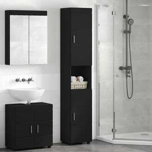 vidaXL Set dulap baie TULUM Negru 37 x 31, 5 x 203 cm Lemn compozit imagine
