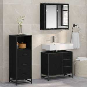vidaXL Set de mobilier pentru baie 3 pcs Stejar Negru Lemn compozit imagine