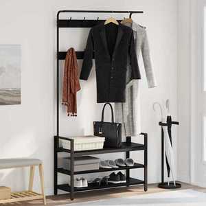 vidaXL Răcător de paltoane Stejar Negru 95 x 34 x 184 cm Lemn compozit imagine