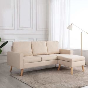 vidaXL Canapea cu 3 locuri și taburet, crem, material textil imagine