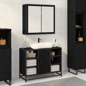 vidaXL Raft de perete cu raft Pe perete Stejar Negru 65 x 20 x 60 cm imagine