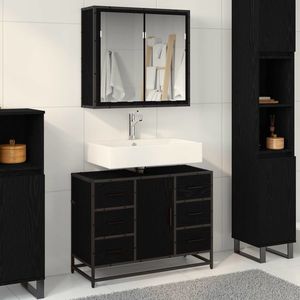 vidaXL Set de mobilier pentru baie 2 pcs Stejar Negru Lemn compozit imagine