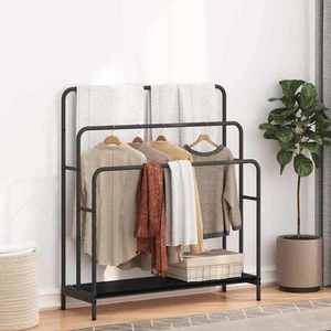 vidaXL Stativ pentru haine cu raft Stejar Negru 90 x 30 x 100, 5 cm imagine