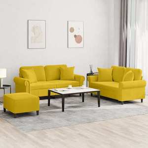 vidaXL Set de canapele cu perne, 3 piese, galben, catifea imagine