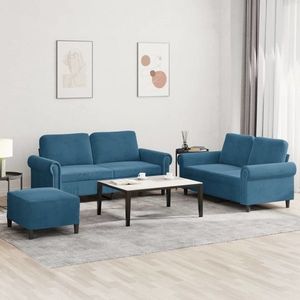 vidaXL Set de canapele cu perne, 3 piese, albastru, catifea imagine
