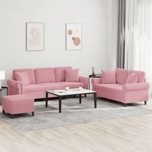 vidaXL Set canapea cu perne, 3 piese, roz, catifea imagine