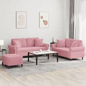 vidaXL Set canapea cu perne, 3 piese, roz, catifea imagine