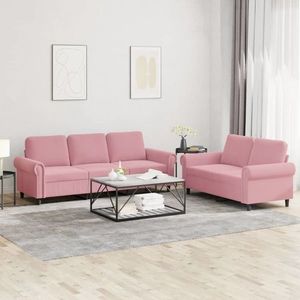 vidaXL Set de canapele cu perne, 2 piese, roz, catifea imagine