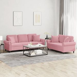 vidaXL Set canapea cu perne, 2 piese, roz, catifea imagine