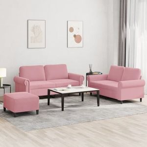 vidaXL Set de canapele cu perne, 3 piese, roz, catifea imagine