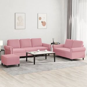 vidaXL Set de canapele cu perne, 3 piese, roz, catifea imagine
