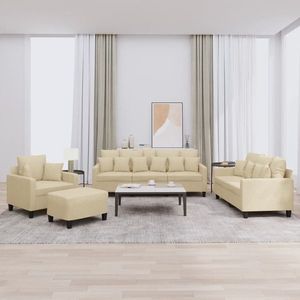 vidaXL Set de canapele cu perne, 4 piese, crem, microfibră imagine