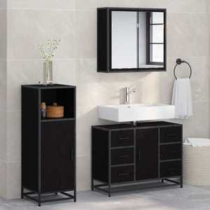 vidaXL Set de mobilier pentru baie 3 pcs Stejar Negru Lemn compozit imagine