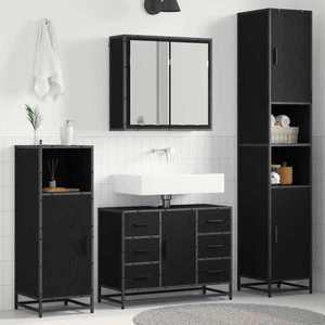 vidaXL Set de mobilier pentru baie 4 pcs Stejar Negru Lemn compozit imagine