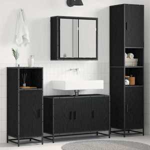 vidaXL Set de mobilier pentru baie 4 pcs Stejar Negru Lemn compozit imagine