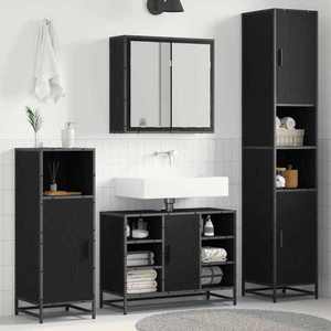 vidaXL Set de mobilier pentru baie 4 pcs Stejar Negru Lemn compozit imagine