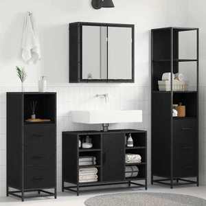 vidaXL Set de mobilier pentru baie 4 pcs Stejar Negru Lemn compozit imagine
