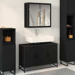 vidaXL Set de mobilier pentru baie 2 pcs Stejar Negru Lemn compozit imagine